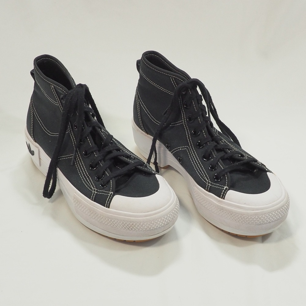 Adidas Nizza Trek Shoes Womens 8.5 Black Canvas High Top Platform Sneaker Chunky